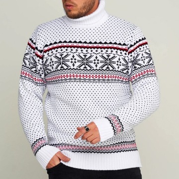 Sweter Męski Norweski Golf Stójka Bluza