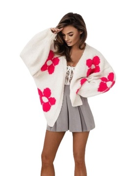 Sweter rozpinany COCOMORE FLOWERS kremowo-różowy (UNI)