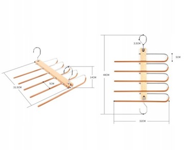 ВЕШАЛКА ДЛЯ БРЮК, РАЗДВИЖНЫЕ ЮБКИ, 5 ПАР, СВЕТЛАЯ