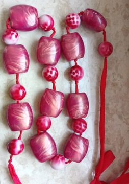 Розовые длинные жемчужные бусины в стиле бохо, блестящие малиново-красные пластиковые 99