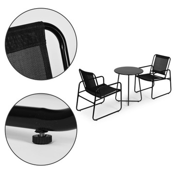 ZESTAW KOMPLET MEBLI OGRODOWYCH DWA KRZESŁA I STOLIK METALOWE CZARNY