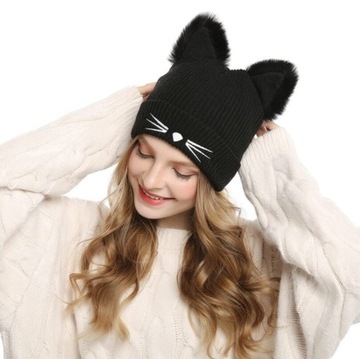 КОШАЧЬИ УШИ зимняя ШАПКА женская, теплая кошачья, МОЛОДЕЖНАЯ
