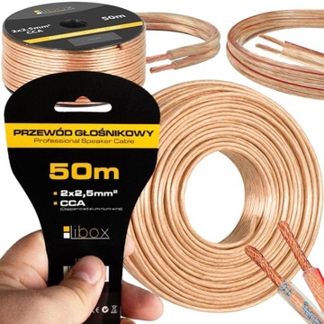 PRZEWÓD KABEL GŁOŚNIKOWY OFC CCA HQ 2x2,5 MIEDŹ BEZTLENOWA DO GŁÓŚNIKÓW 50M