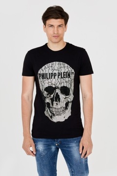 PHILIPP PLEIN T-shirt czarny z popękaną czaszką M