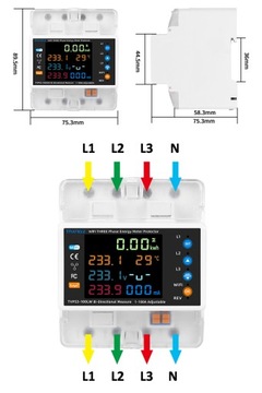 3-фазный двусторонний мощный счетчик 100A LCD Wi-Fi Tuya