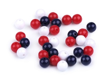 KORALIKI 7,5mm KULKI mix GRANATOWE BIAŁE CZERWONE błyszczące 50szt