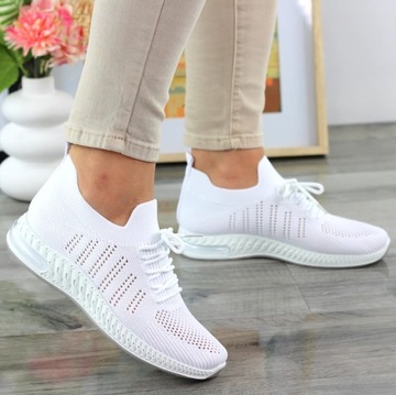 ДЫШАЩИЕ ЖЕНСКИЕ КРОССОВКИ ВОЗДУШНЫЕ КРОССОВКИ ДЛЯ ЭЛАСТИЧНОГО ЛЕТА 38 ИЗ БЕЛОГО МАТЕРИАЛА 38