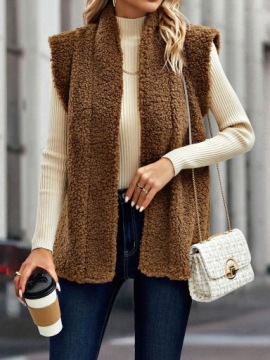 BRĄZOWA FUTERKOWA KAMIZELKA LUŹNA KLASYCZNA PROSTA SHEIN 36
