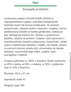 Komplet czapka szalik Calvin Klein