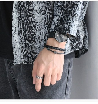 Мужские плетеные браслеты Niche Design Premium из черной кожи