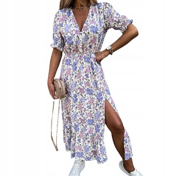 TW DŁUGA ZWIEWNA SUKIENKA BOHO W KWIATY WZORY