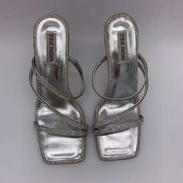 Buty klapki na szpilce srebrne cyrkonie ślubne Steve Madden Annual r.42