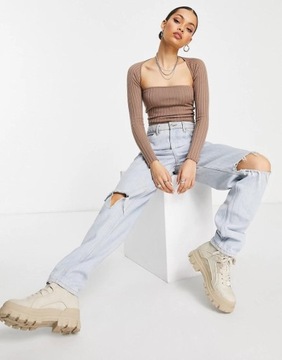 MISSGUIDED PETITE BRĄZOWE SWETERKOWE BOLERKO NARZUTKA 59K NH2__XL