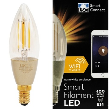 ŻARÓWKA ŻARNIKOWA LED 4,5W WIFI SMART CONNECT WIFI E14 400 LUMEN REGULACJA