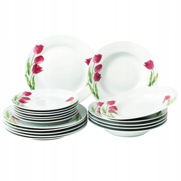 KOMPLET TALERZY SERWIS OBIADOWY PORCELANA 18EL