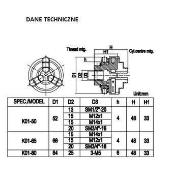 3-КУЛАЧКОВЫЙ ТОКАРНЫЙ ПАТРОН 50 мм MK1