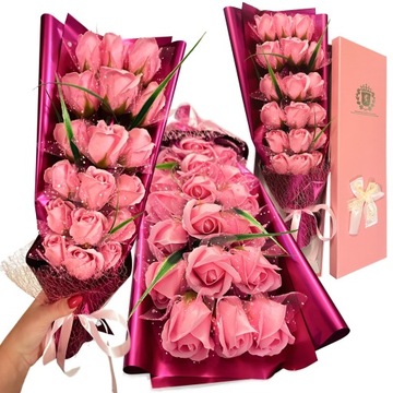 Flowerbox Róże Mydlane Dekoracyjne Bukiet Kwiatów Prezent na Dzień Kobiet