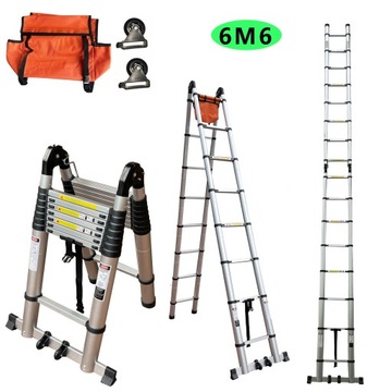Drabina Aluminiowa 6M6 Dwustronna Wielozadaniowa Składana+Torba na narzędzia