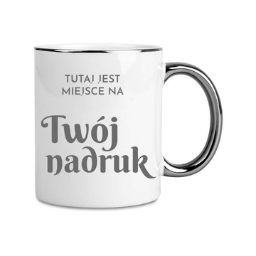 Kubek biały - rant i uchwyt srebrny 330ml, z dowolną grafiką, logo, tekstem