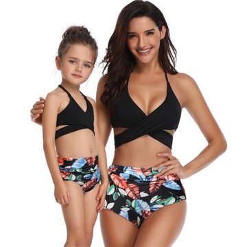 Eleganckie Bikini Z Wysokim Stanem I Falbankami Dla Matki I Córki Kolorów