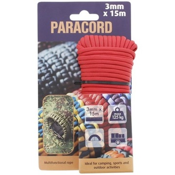 Linka PARACORD 15 metrów 3mm 125kg UDZWIG CZERWONY