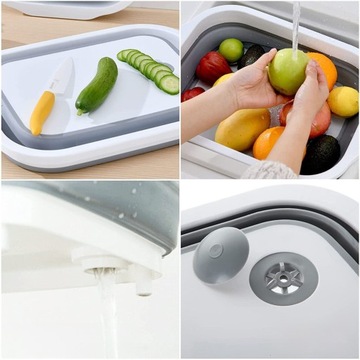 СКЛАДНАЯ СИЛИКОНОВАЯ ЧАША ДЛЯ СЛИВА РАЗДЕЛОЧНАЯ ДОСКА ТУРИСТИЧЕСКАЯ МОЙКА 3в1