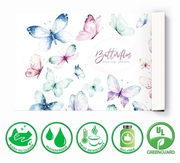 Коврик защитный 120 см для письменного стола, бабочки, бабочки, пастель