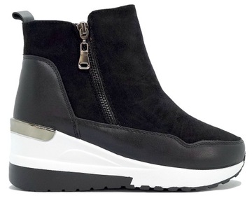 BOTKI SNEAKERSY CZARNE ZAMSZ OCIEPLONE KOTURNA 40
