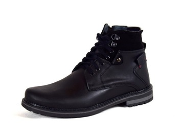 BUTY OCIEPLANE ZIMOWE OBUWIE POLSKIE CZARNE ZE SKÓRY 135 r.40