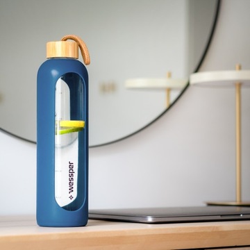 Большая мотивационная стеклянная бутылка для воды и напитков 1000мл 1л + синий футляр