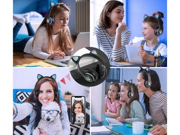 БЕСПРОВОДНЫЕ НАУШНИКИ CAT EAR СВЕТОДИОДНЫЙ BLUETOOTH РАДИО FM MP3