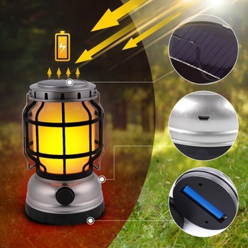 КЕМПИНГОВАЯ ЛАМПА СОЛНЕЧНАЯ СВЕТОДИОДНАЯ USB ПЛАМЯ/ФОНАРЬ