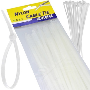 TRYTKI OPASKI ZACISKOWE KABLOWE 8x400 30SZT BIAŁE