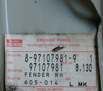 BLATNÍK PŘEDNÍ PRAVÝ OPEL CAMPO - -OE 97107981