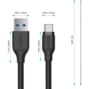 Aukey USB-A/USB-C кабель для быстрой зарядки и синхронизации, нейлоновая оплетка