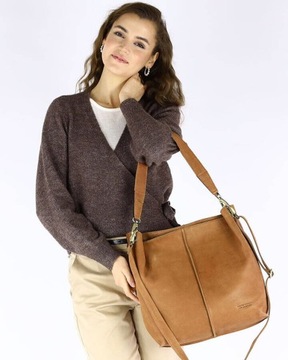 Skórzana torebka damska na ramię hobo bag brąz camel - MARCO MAZZINI vs87e