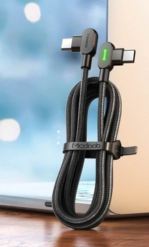 Угловой кабель Mcdodo 90° со светодиодной подсветкой USB тип C PD QC 60 Вт 2 м