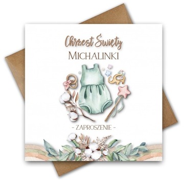 Zaproszenia na Chrzest Święty Chrzciny BOHO Personalizowane TEKST + GOŚCIE