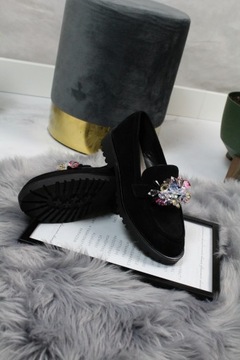 ЧЕРНЫЕ МОКАСИНЫ С ЦИРКОНИЙНОЙ ЗАМШЕЙ ПЛАТФОРМА 38