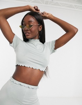 Missguided zielony crop top z lamówką 36