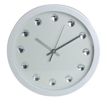 Zegar ścienny biały z diamentami 30 cm