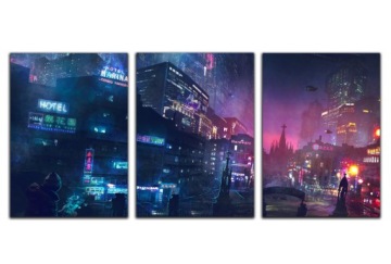 3 картины на стену в стиле киберпанк, триптих, 50x70