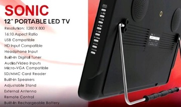 ПОРТАТИВНЫЙ ТЕЛЕВИЗОР 12В 24В TIR 12' DVB-T USB SD