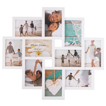 MULTIRAMA ZESTAW 10 RAMEK NA ZDJĘCIA BIAŁA RAMKA MULTI FOTO GALERIA KOLAŻ