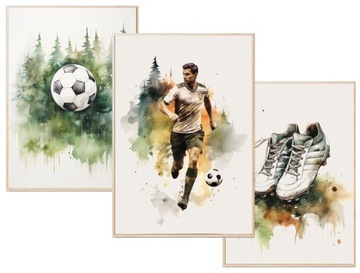 Zestaw 3 plakaty piłkarskie, piłka nożna, sport, A3 30x40 dla chłopca