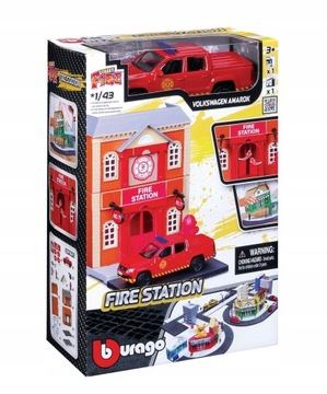 MIASTO BBURAGO STRAŻ POŻARNA ZESTAW DO ZABAWY + VOLKSWAGEN AMAROK 1:43