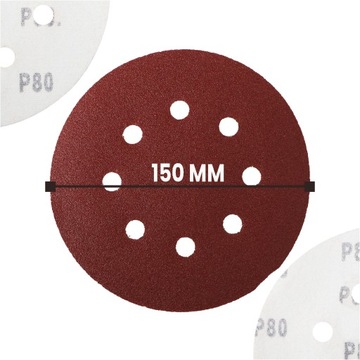 10x дисков для наждачной бумаги с отверстиями на липучке, 150 мм, диски P80, шлифовальный диск