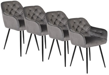 Zestaw 4x Krzesło Salon Jadalnia Kuchni Loft VIKI Szare Welur Velvet