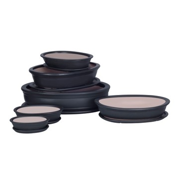 Графитовый горшок на керамическом основании - низкая чаша для бонсай, 19 см.