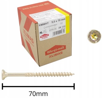 WKRĘTY CIESIELSKIE DO DREWNA KMWHT TORX ŁEB STOŻKOWY 5,0x70 TORX 200szt